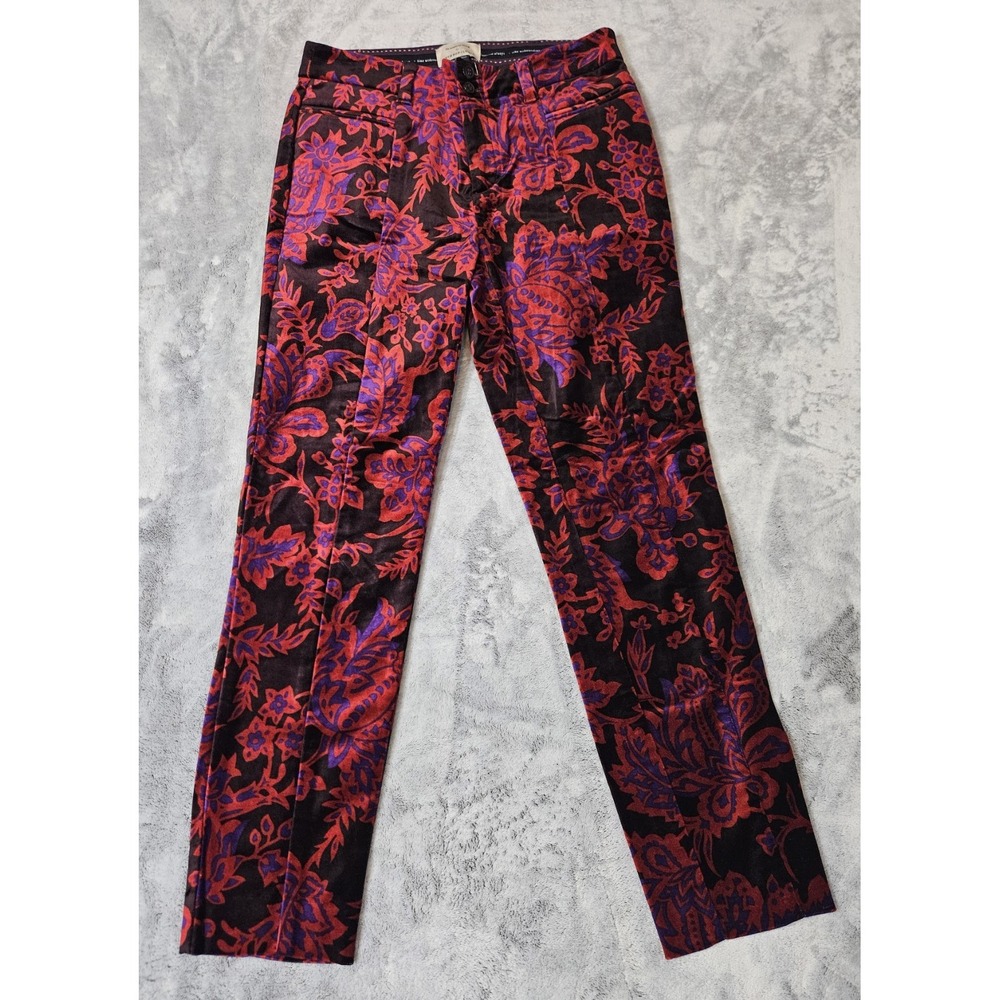 Anthropologie Velvet Slim Ankle Pants Women's Size 0 Floral Design